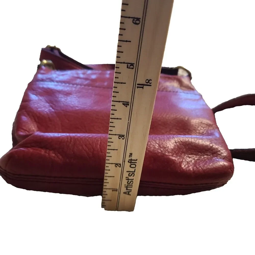 Red Fossil Mini Explorer Crossbody Messenger Purse Leather Bag Travel Normcore - Picture 6 of 9